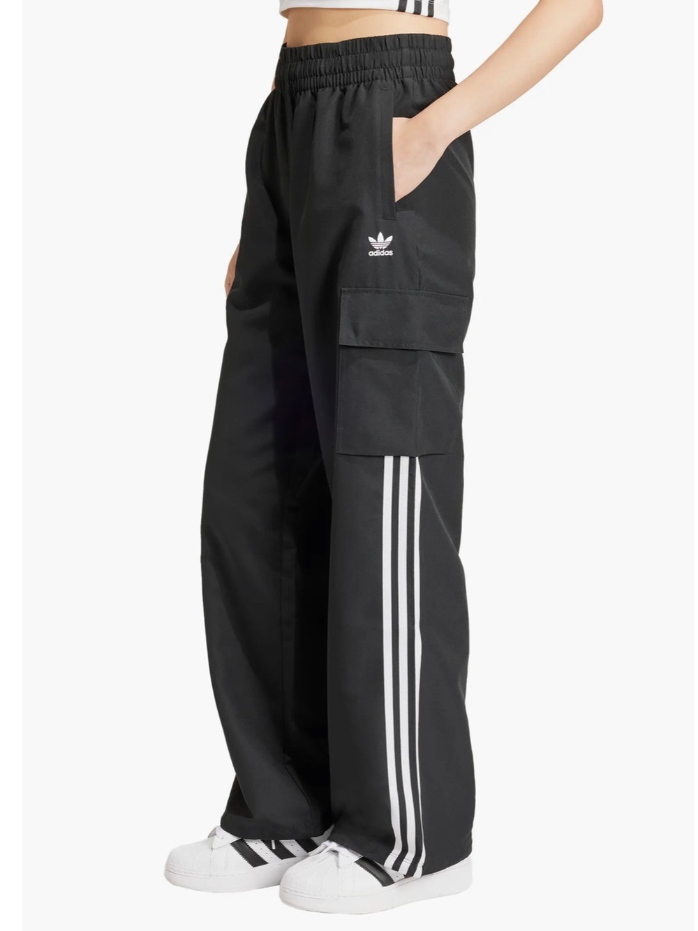 NWT adidas Black Cargo Sweatpants with White Three Stripes